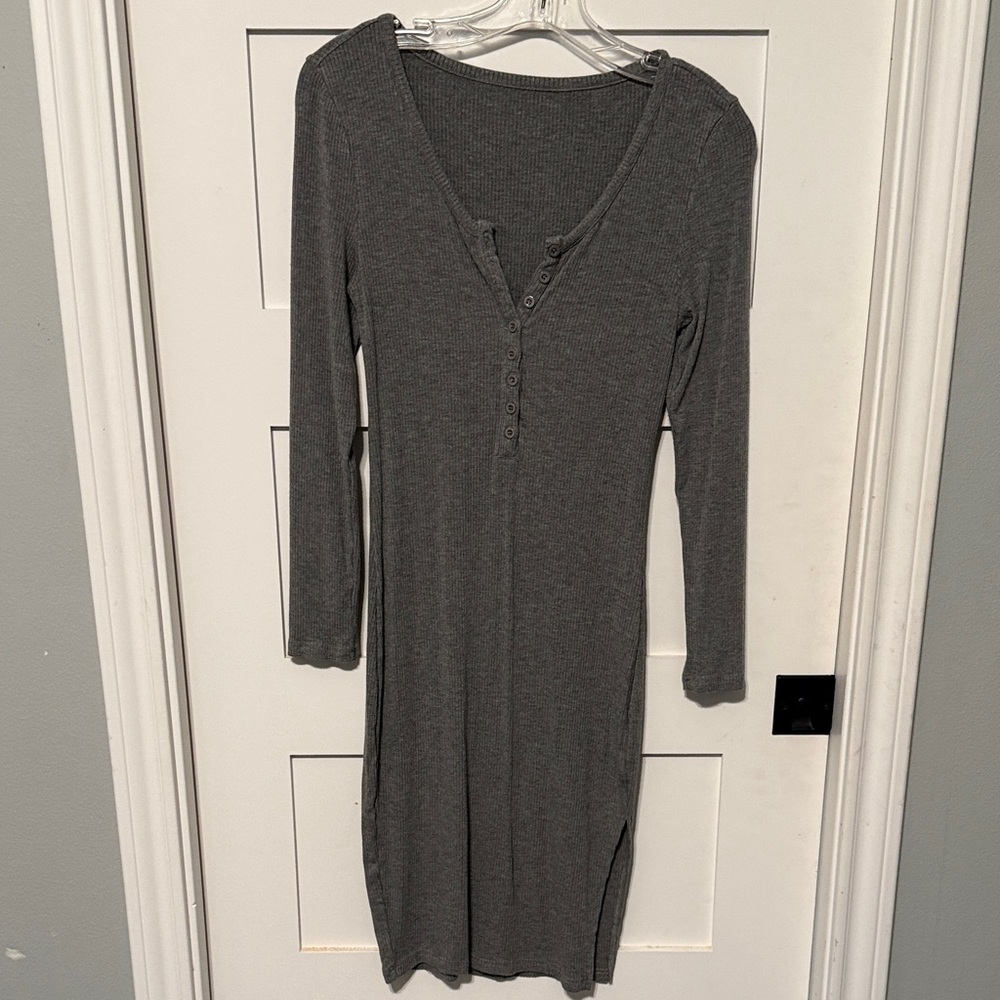 Halara Ribbed Bodycon Long Sleeve Knit Dress with split hem